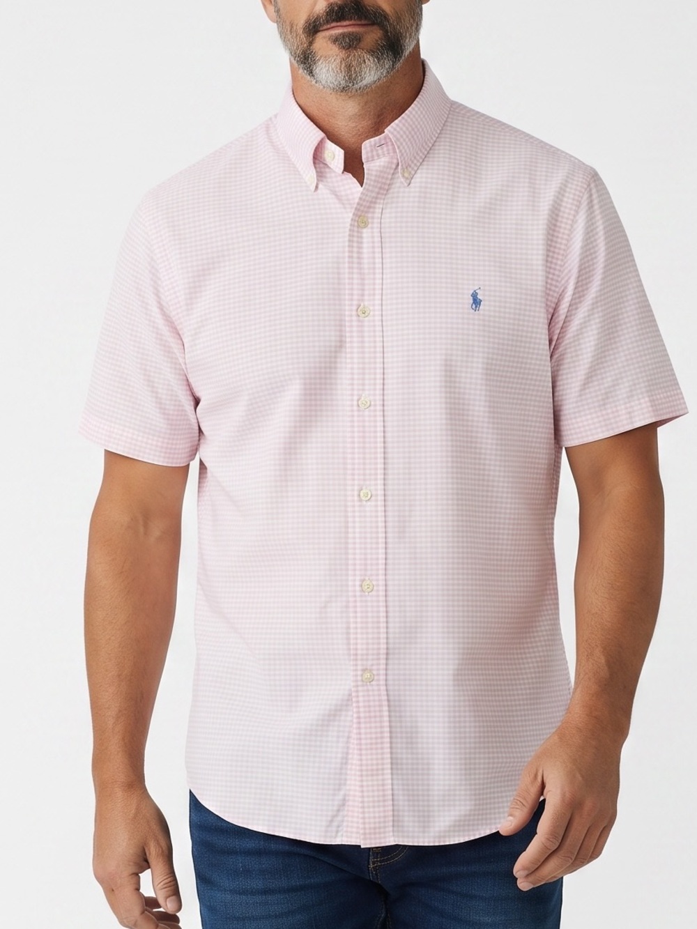 Ralph Lauren Pink Gingham Short-Sleeve Button-Down Shirt